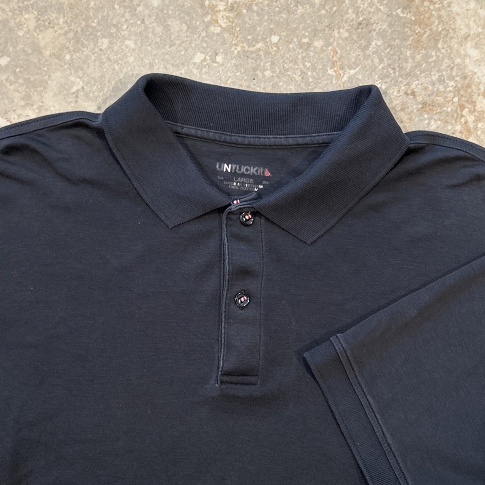 UNTUCKit Damaschino Polo Men's Large Black Regular Fit Short Sleeve Shirt Cotton